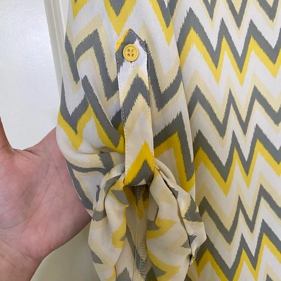 TACERA - Yellow and Grey Chevron Top with Gold Zipper Neckline! - Never worn!💛 - Picture 8 of 8